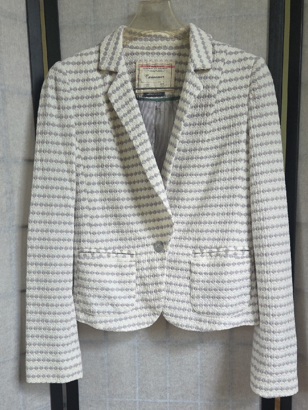 Caslon Cream and Light Gray Textured Single-Button Blazer
